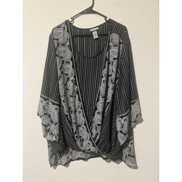 Catherines Women's 4X Polyester Fairygoth Whimsygoth Blouson Top Black Stripe - Picture 1 of 6